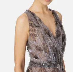 Abito red carpet in tulle con ricamo paillettes chevron