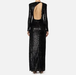 Abito red carpet in tulle ricamato con paillettes con cut-out