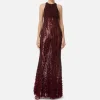 Abito red carpet ricamato con frange d'organza