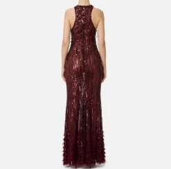 Abito red carpet ricamato con frange d'organza