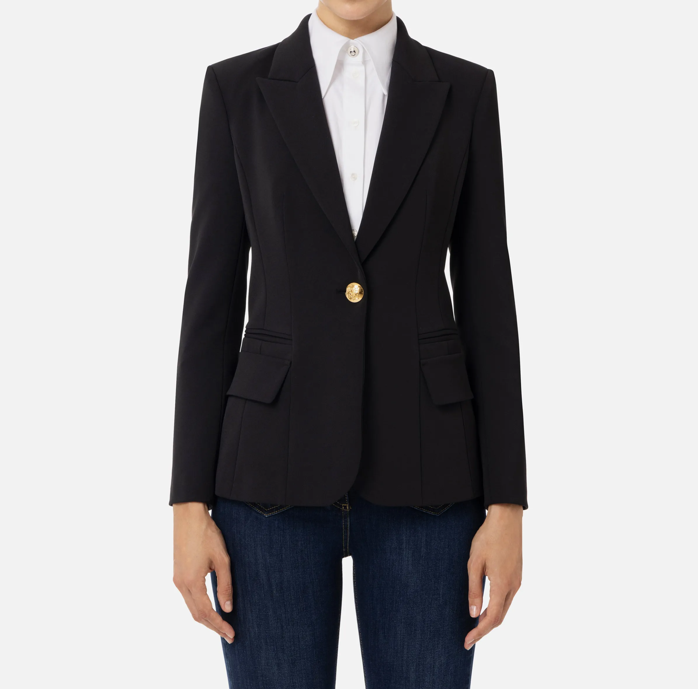 Blazer in crêpe con revers a lancia