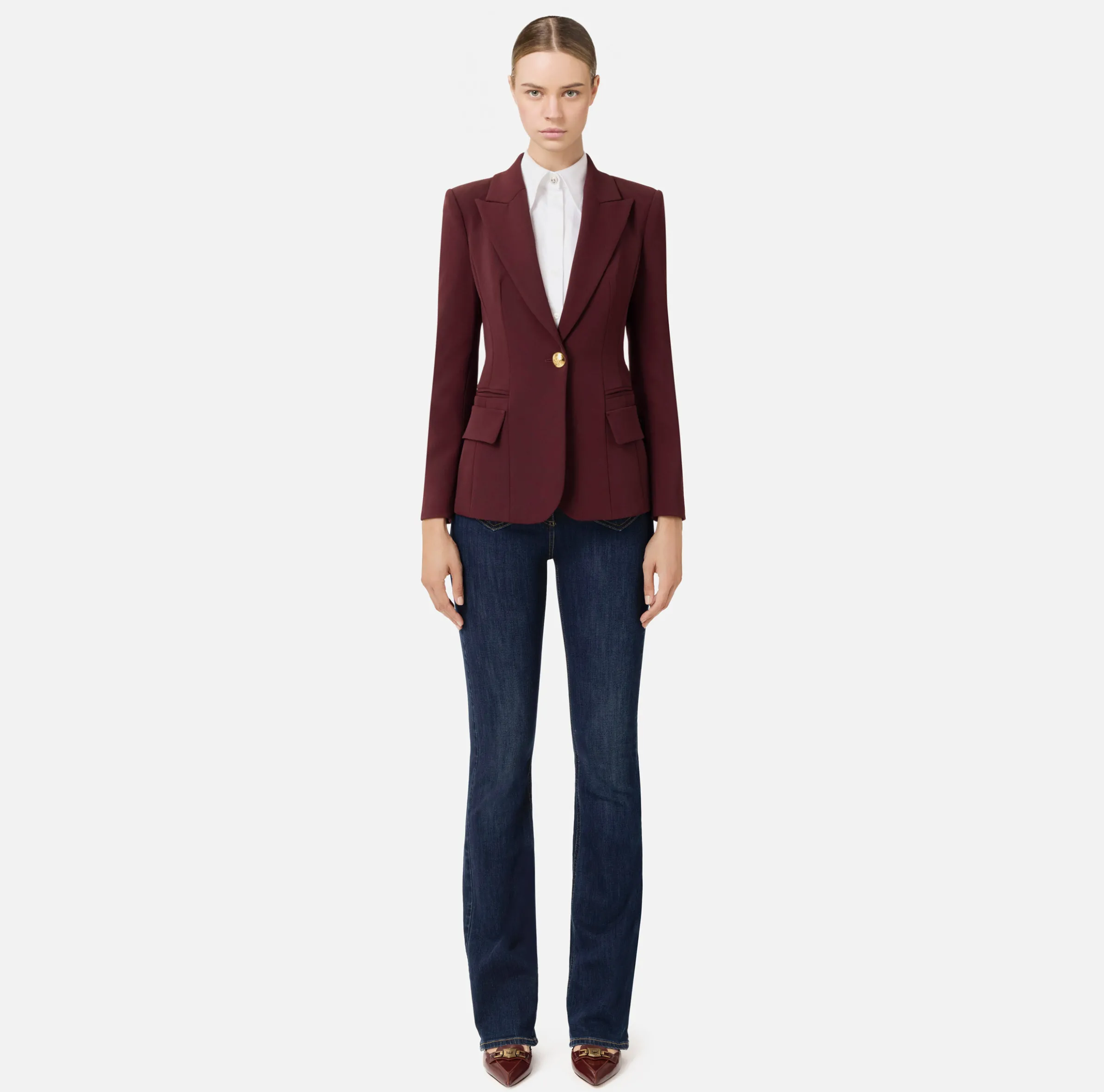 Blazer in crêpe con revers a lancia