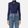 Body in jersey con drappeggio e placca logo