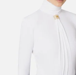 Body in jersey con drappeggio e placca logo