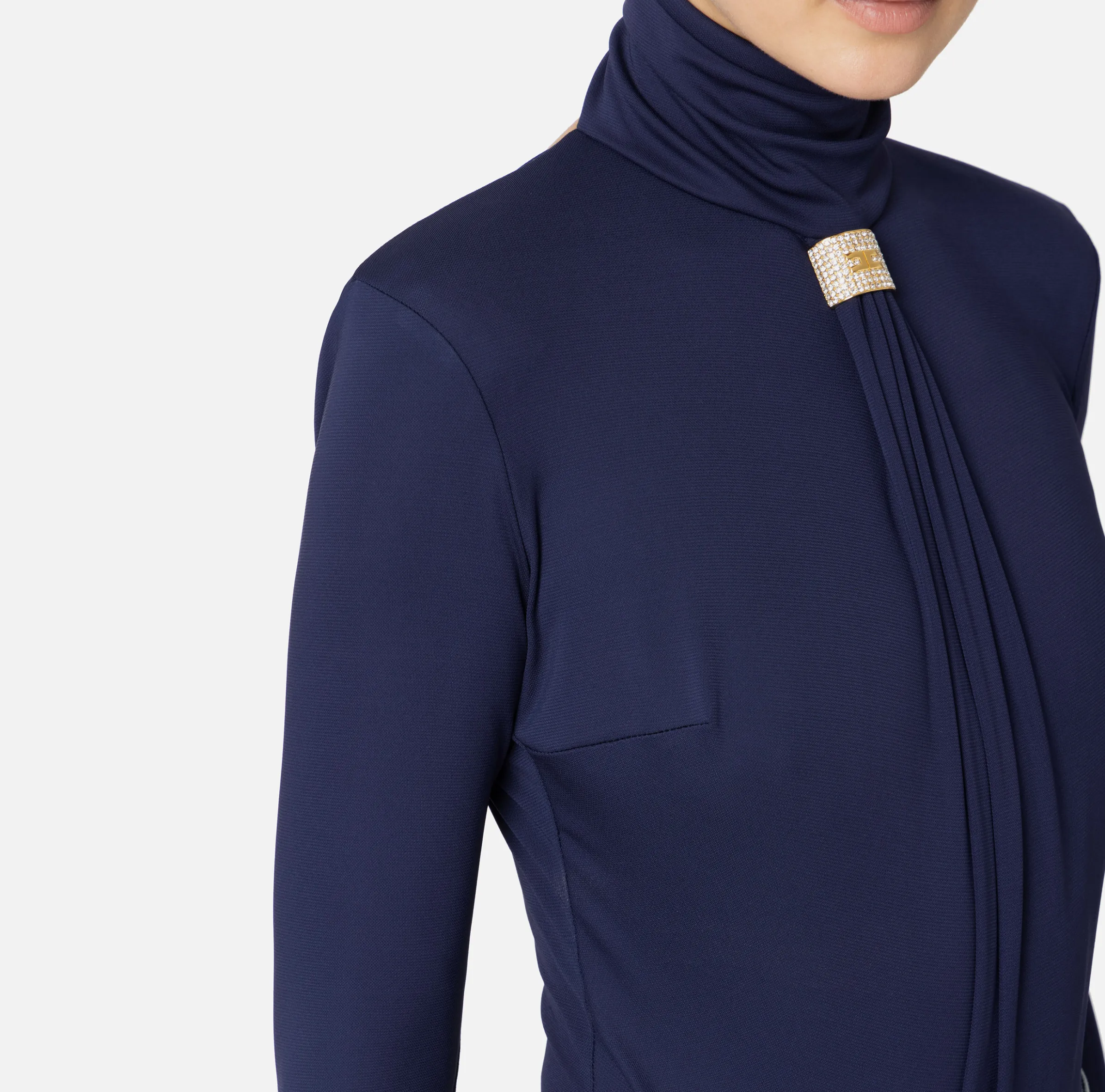Body in jersey con drappeggio e placca logo