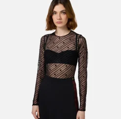 Body in tulle flock disegno diagonale