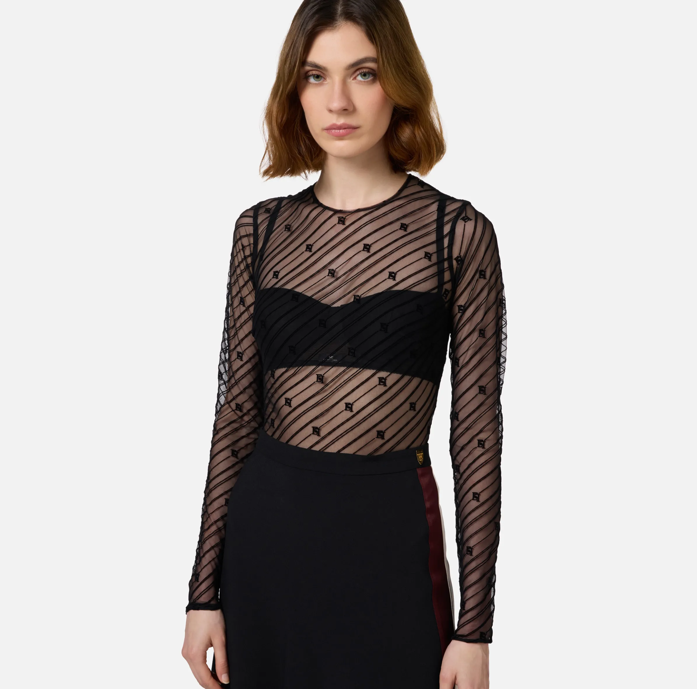 Body in tulle flock disegno diagonale