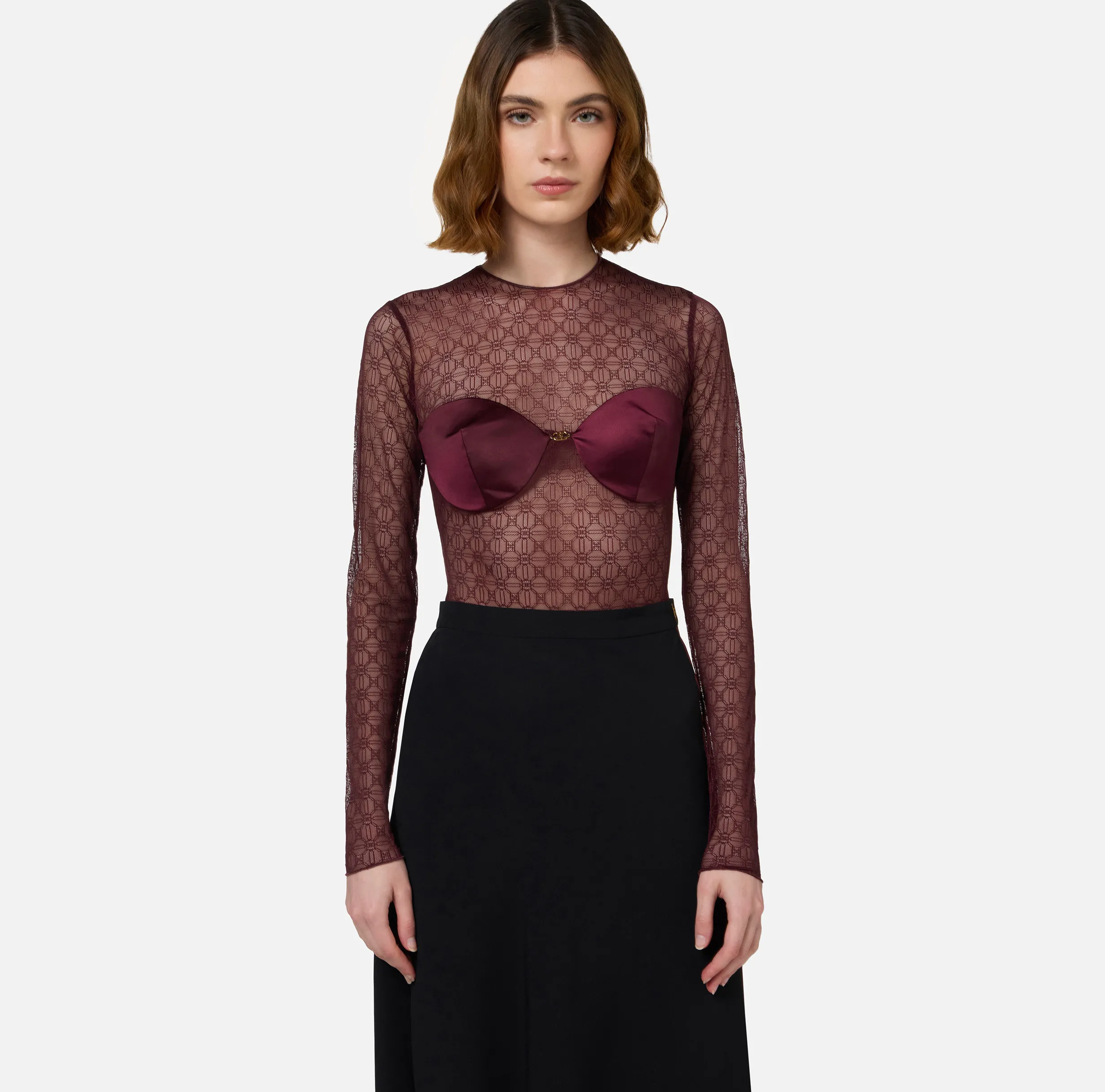 Body in tulle jacquard con coppe