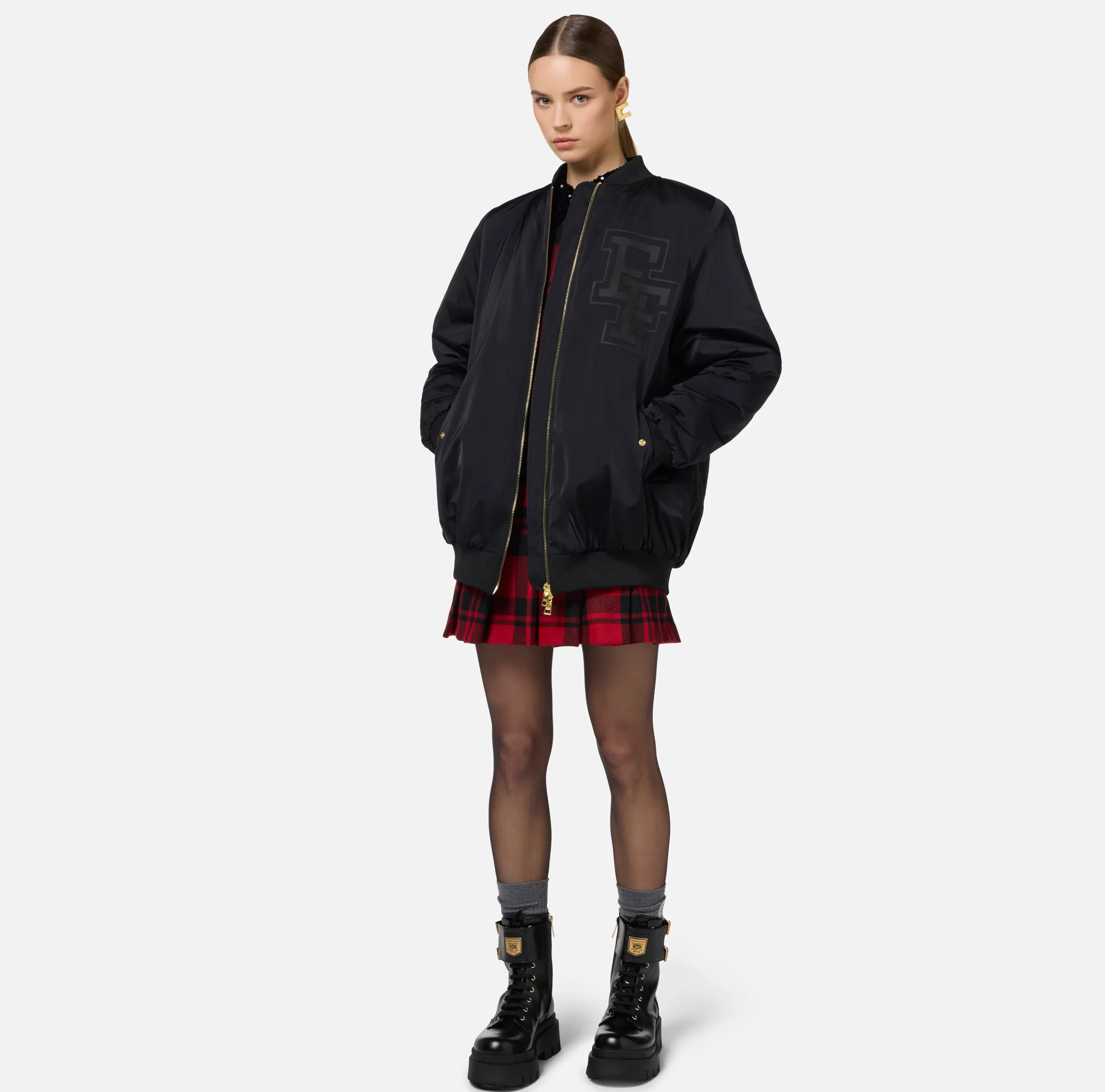 Bomber over in nylon satin con logo