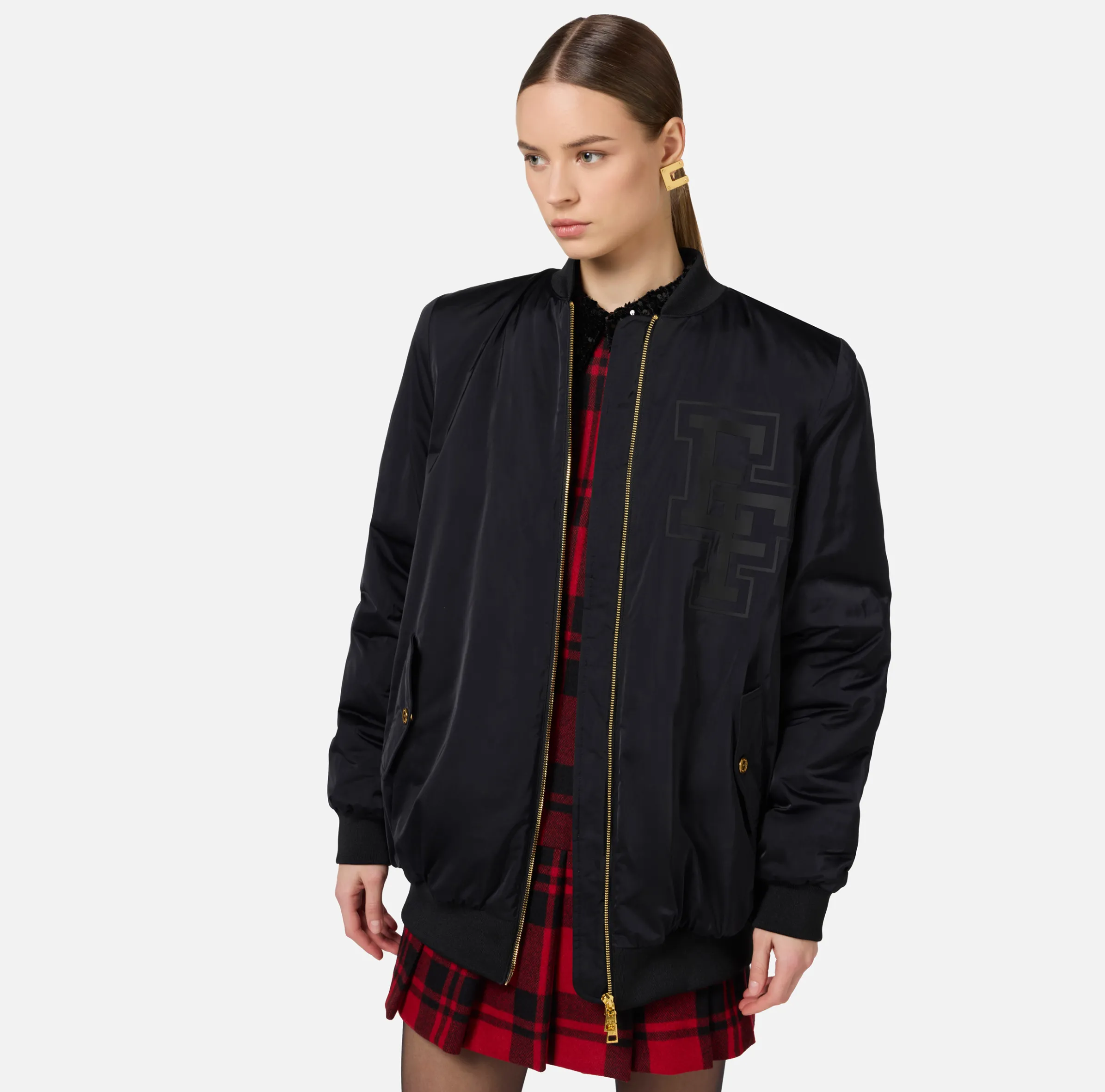 Bomber over in nylon satin con logo
