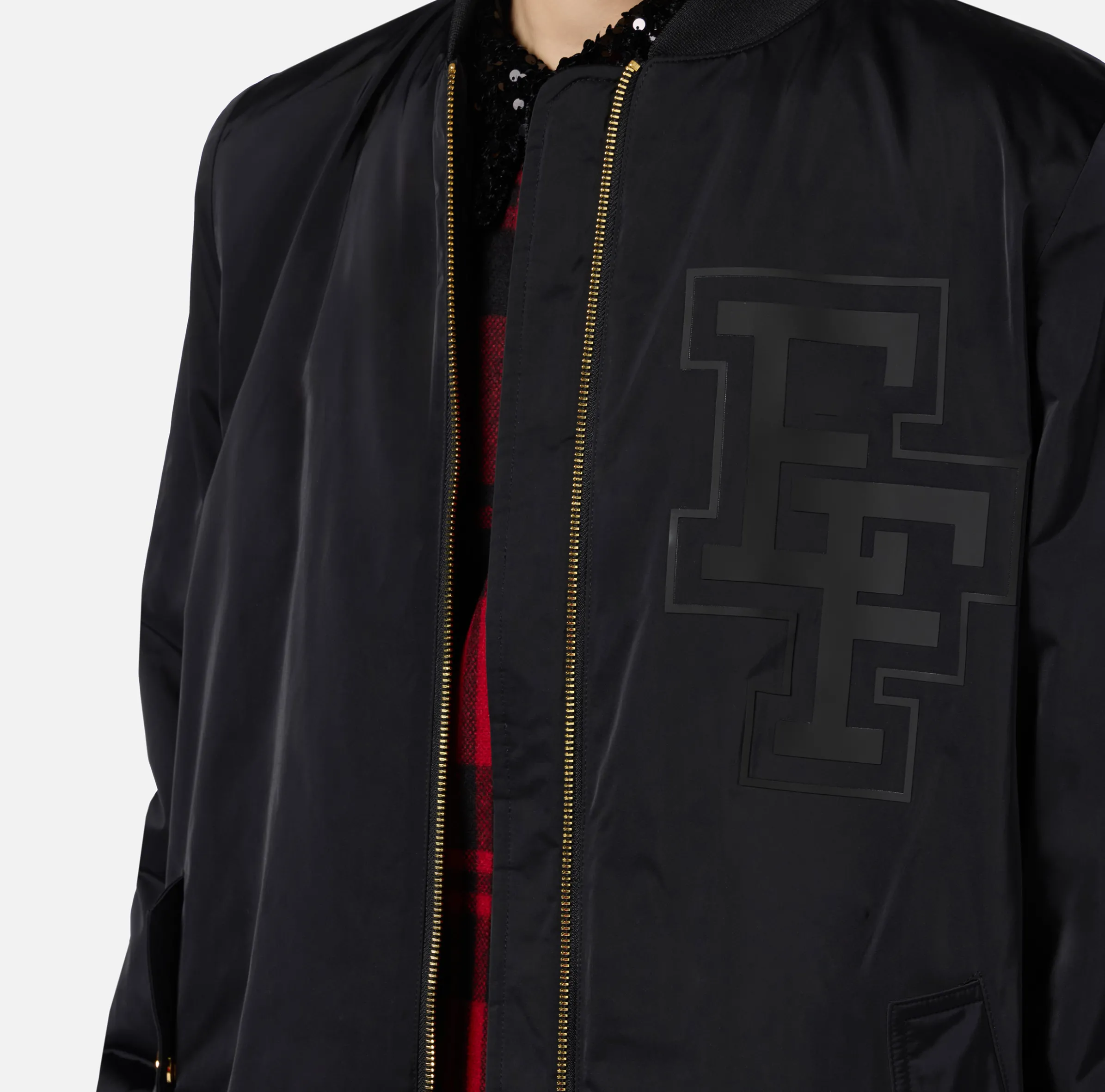 Bomber over in nylon satin con logo