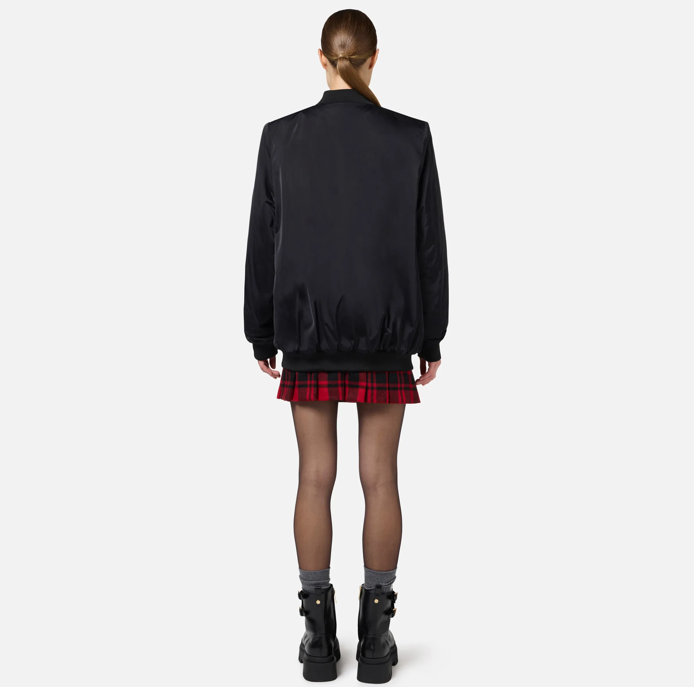 Bomber over in nylon satin con logo