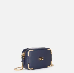 Borsa a tracolla in materiale effetto pelle con angoli in metallo