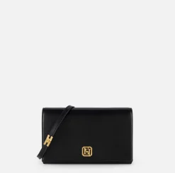 Borsa baguette in nappa con placca logo