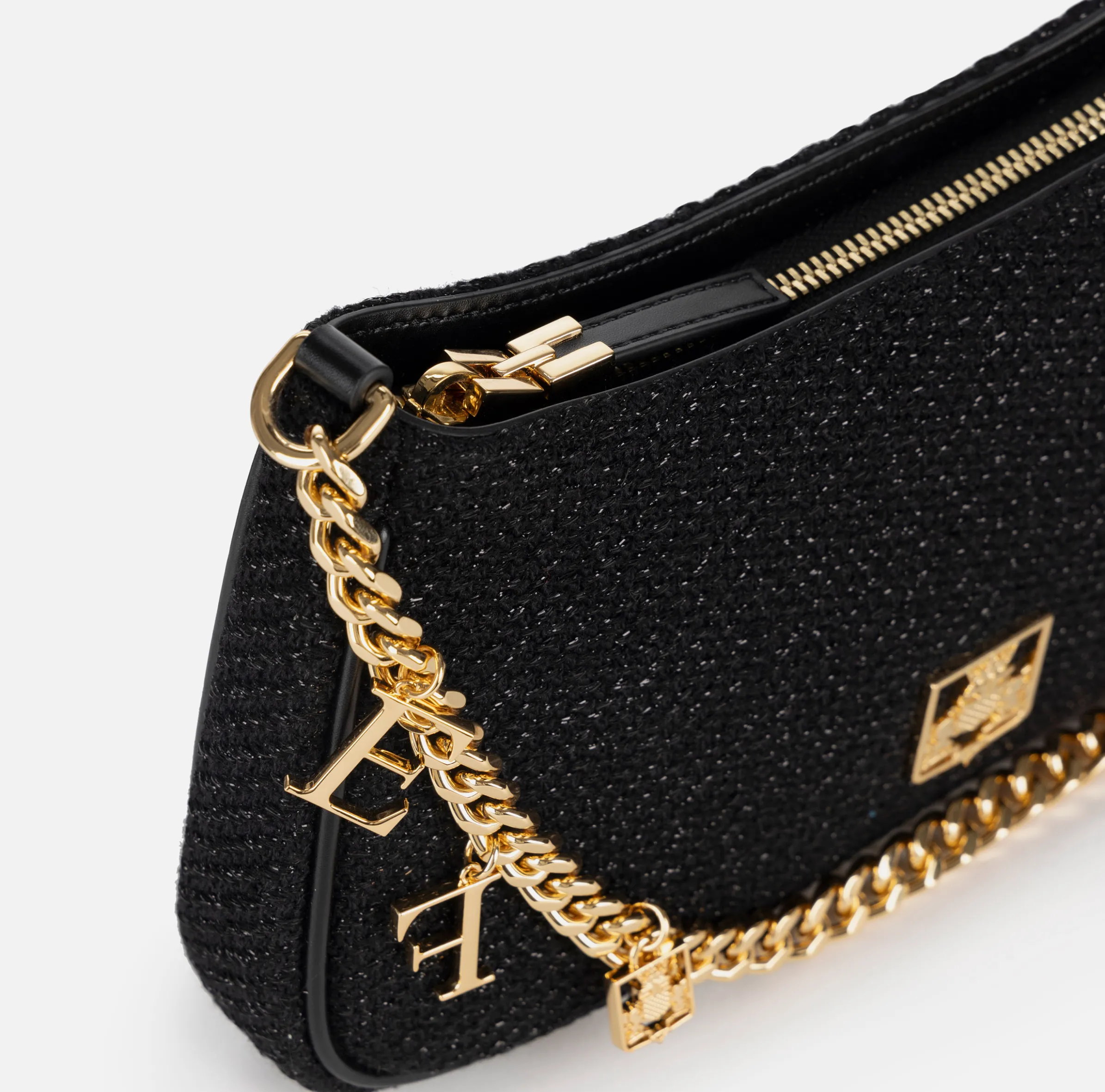 Borsa hobo in tessuto con tracolla charms