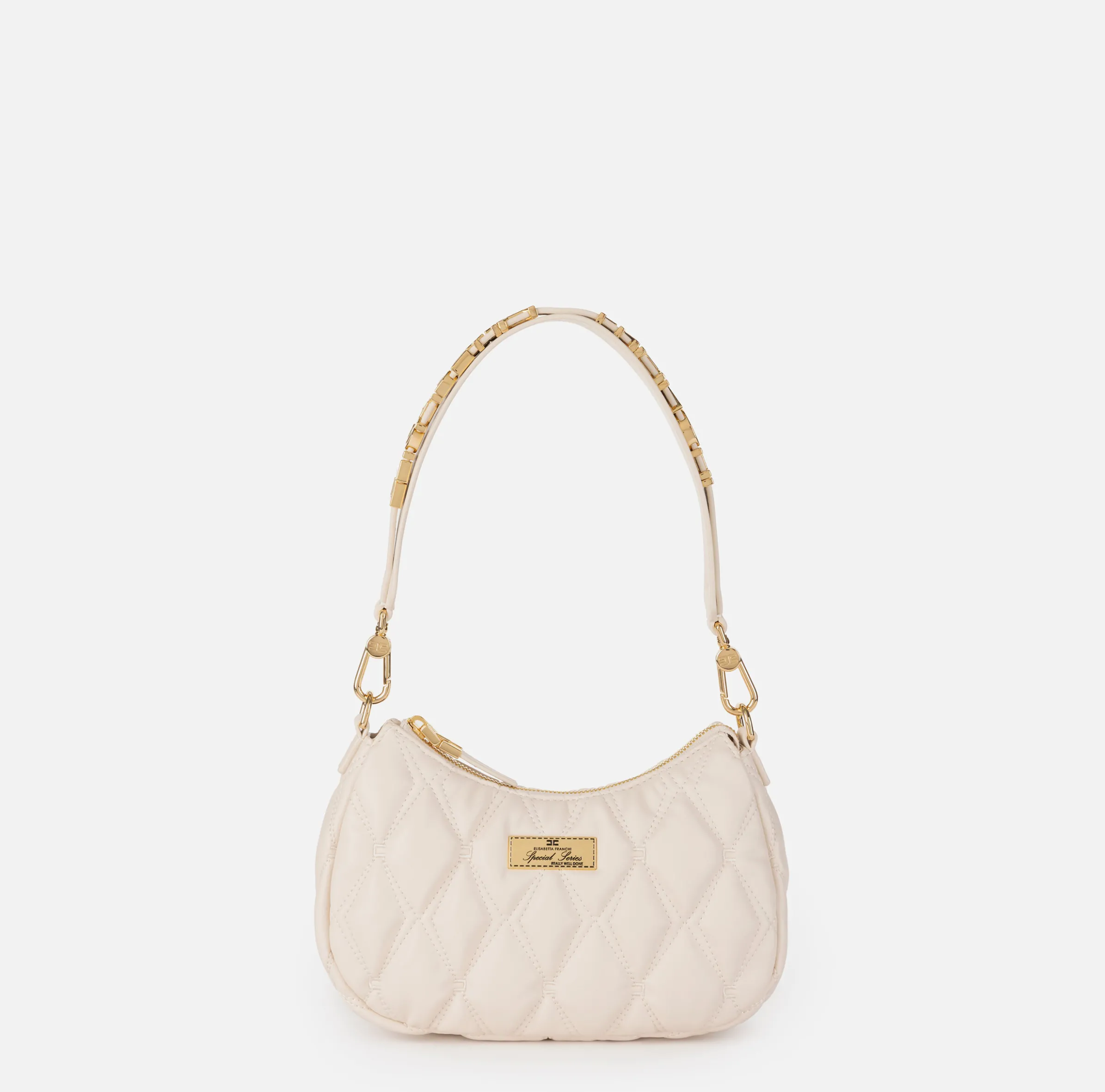 Borsa hobo in tessuto embossed con lettering