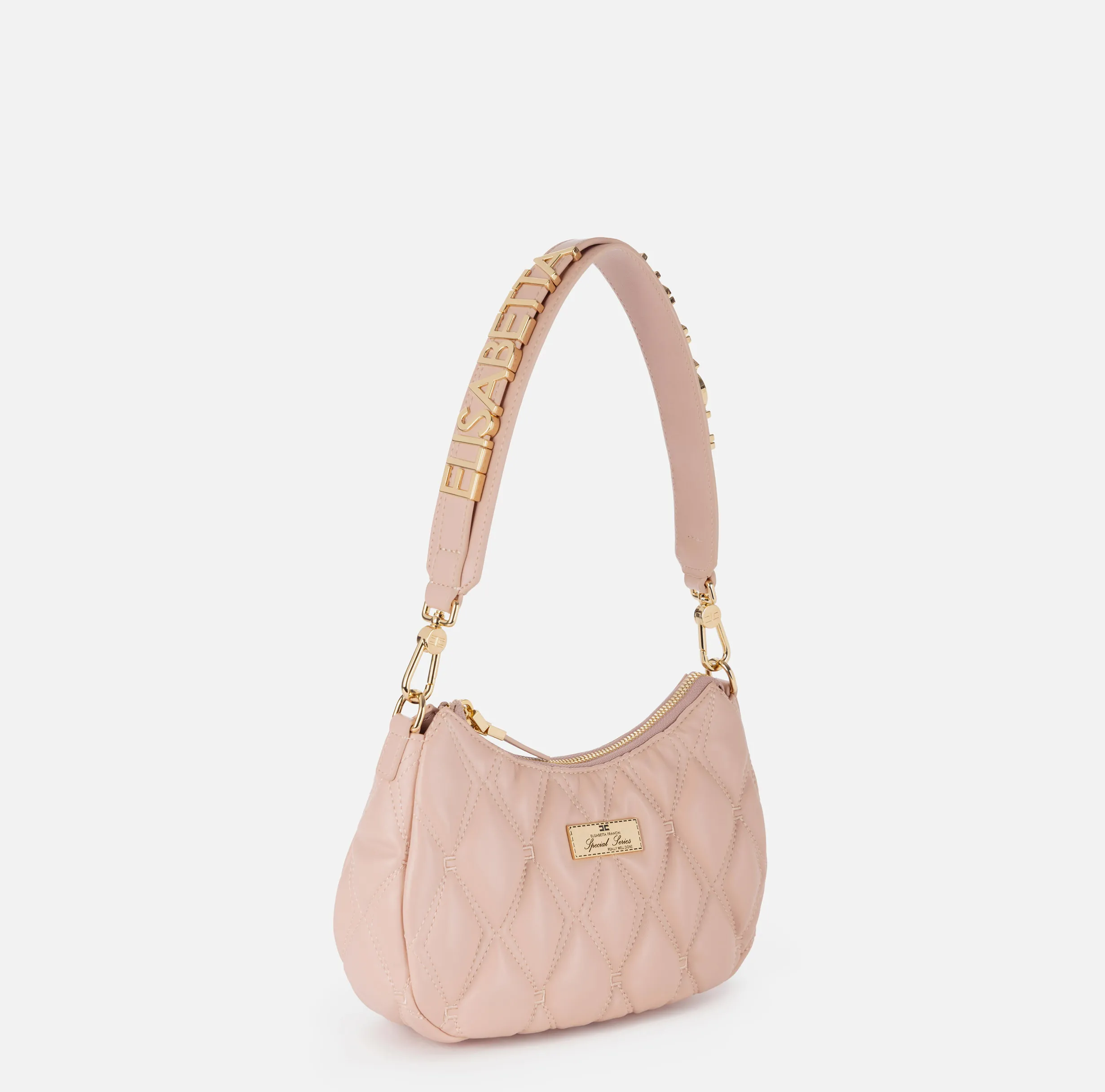 Borsa hobo in tessuto embossed con lettering
