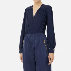 Camicia body in georgette con ricamo su spalle