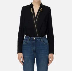 Camicia body in georgette e raso con zip