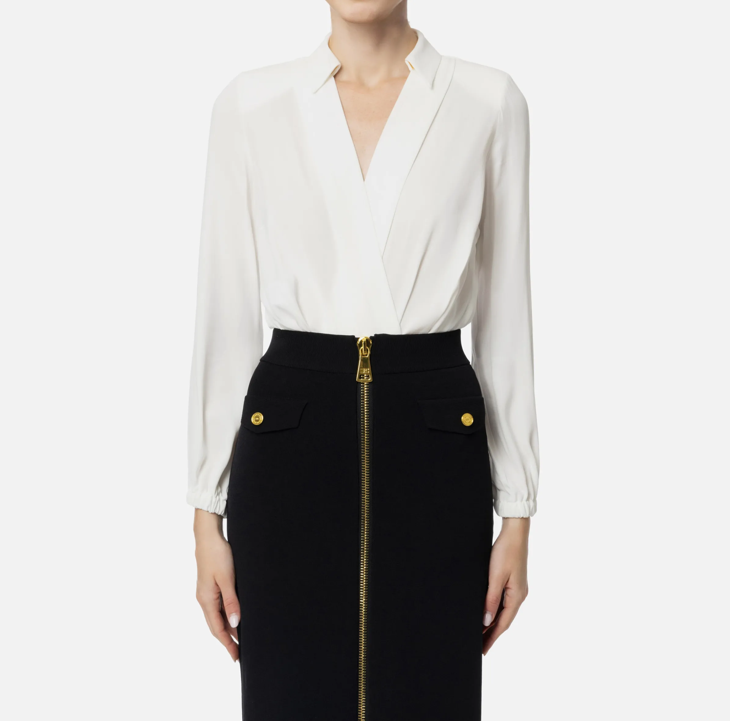 Camicia body in georgette con scollo incrociato