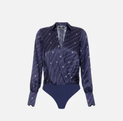Camicia body in georgette di seta stampata