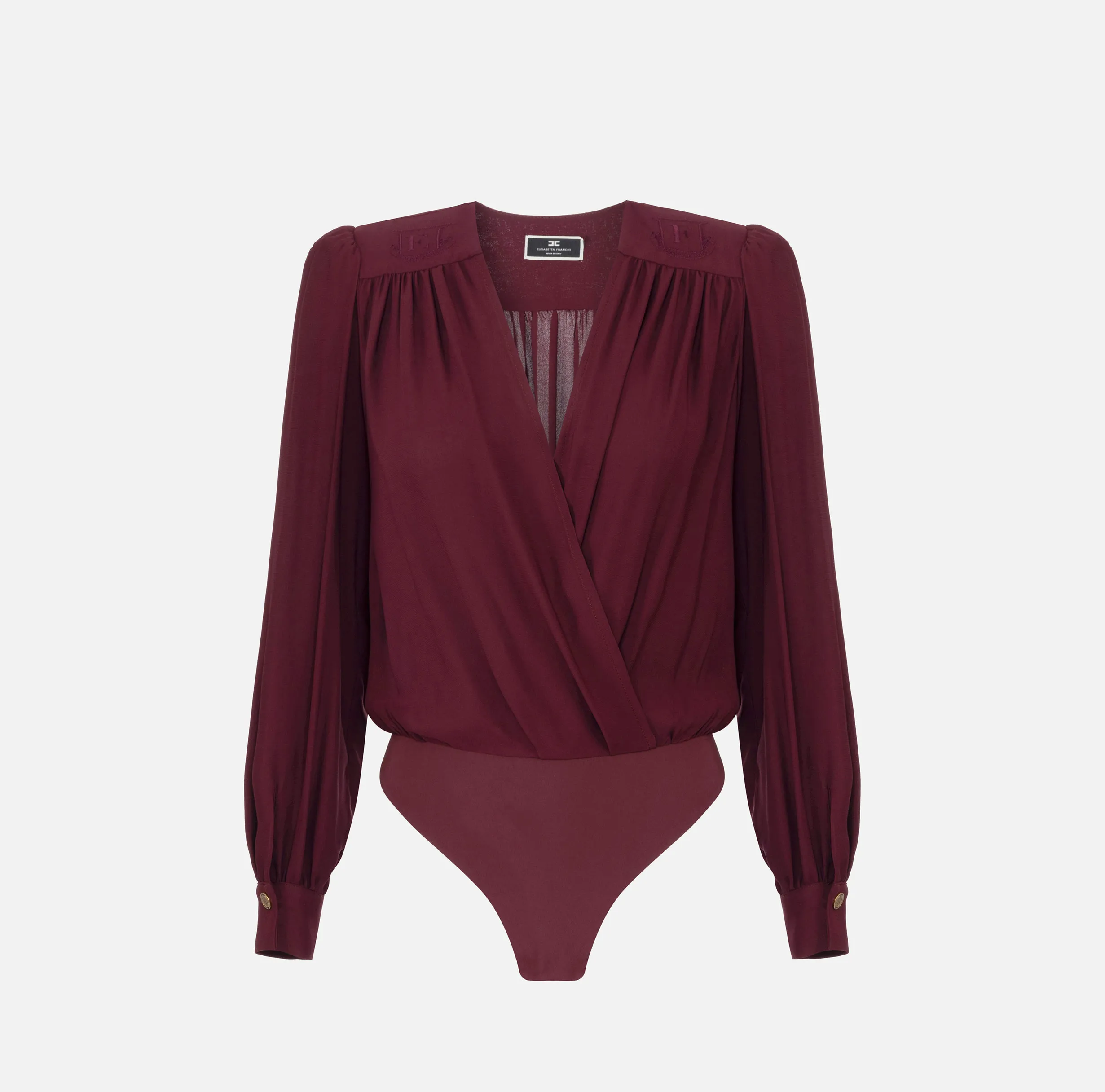 Camicia body in georgette con ricamo su spalle