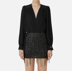 Camicia body in georgette con ricamo su spalle