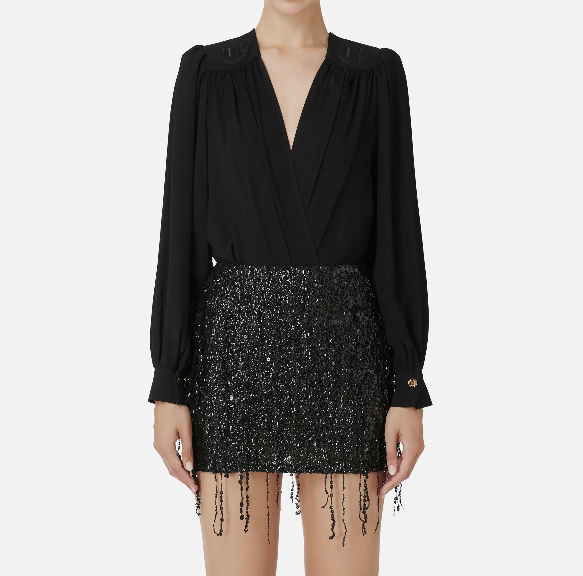 Camicia body in georgette con ricamo su spalle