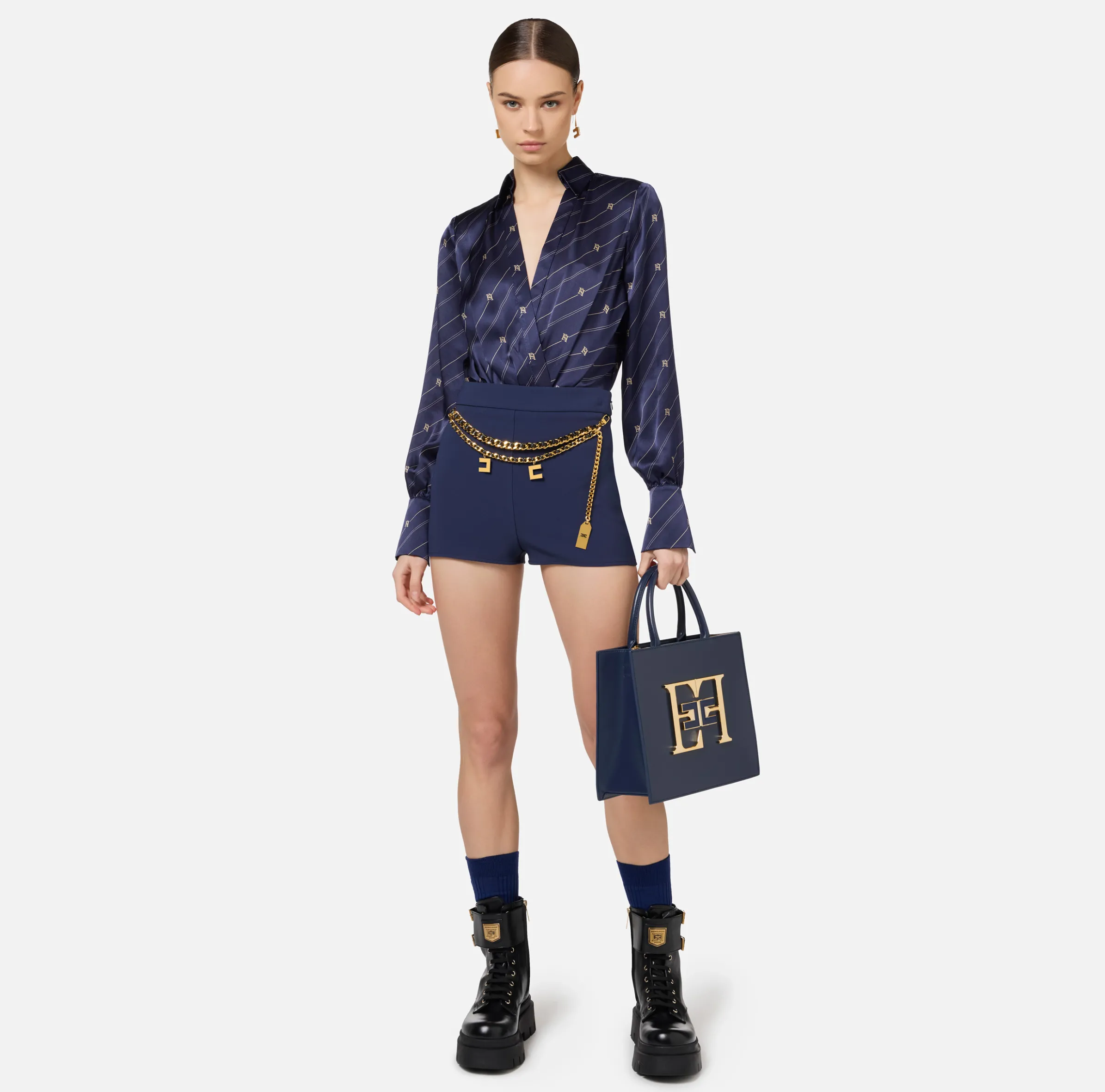 Camicia body in georgette di seta stampata