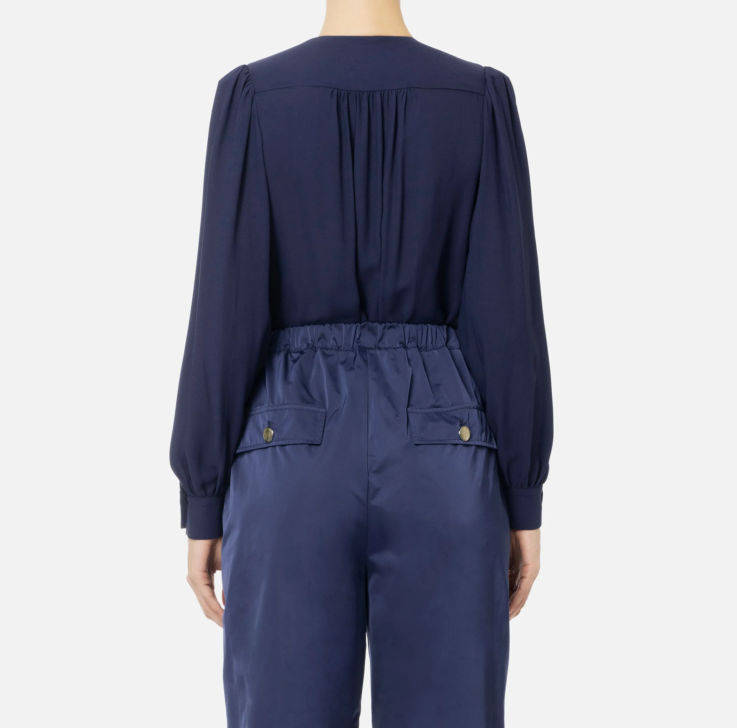 Camicia body in georgette con ricamo su spalle
