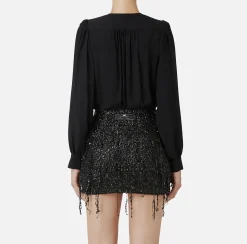 Camicia body in georgette con ricamo su spalle