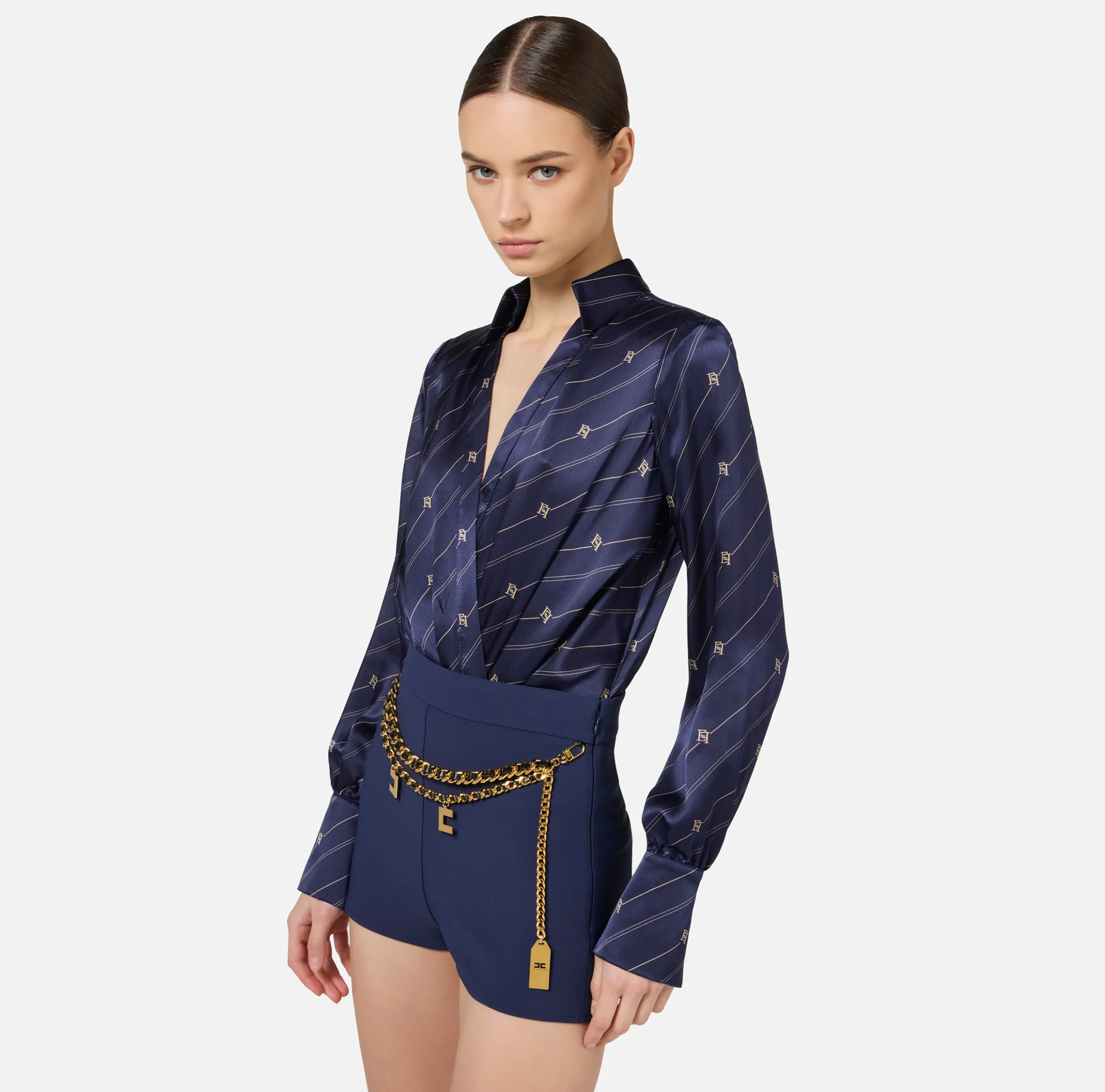 Camicia body in georgette di seta stampata