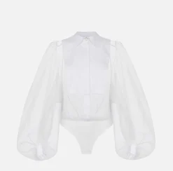 Camicia body in organza con plastron