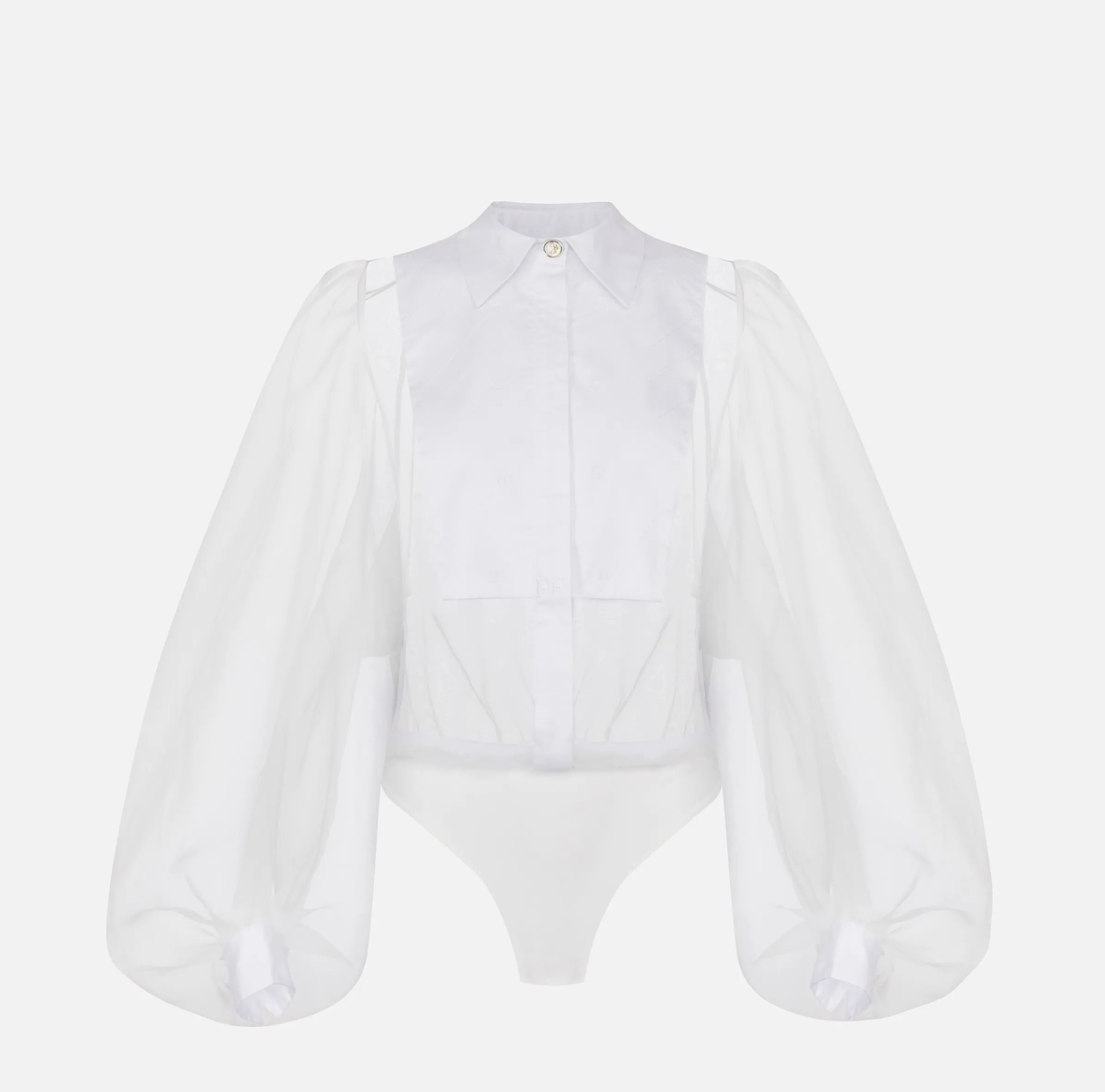 Camicia body in organza con plastron