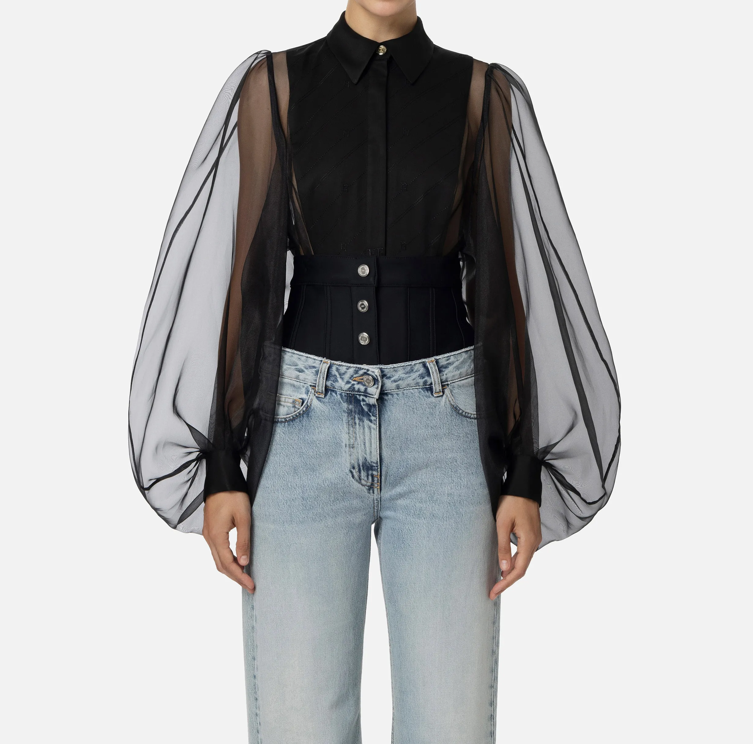 Camicia body in organza con plastron