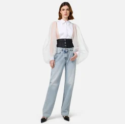 Camicia body in organza con plastron