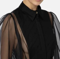 Camicia body in organza con plastron