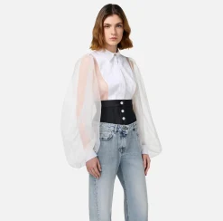Camicia body in organza con plastron