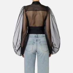 Camicia body in organza con plastron
