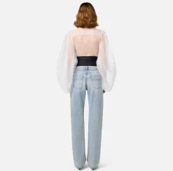 Camicia body in organza con plastron