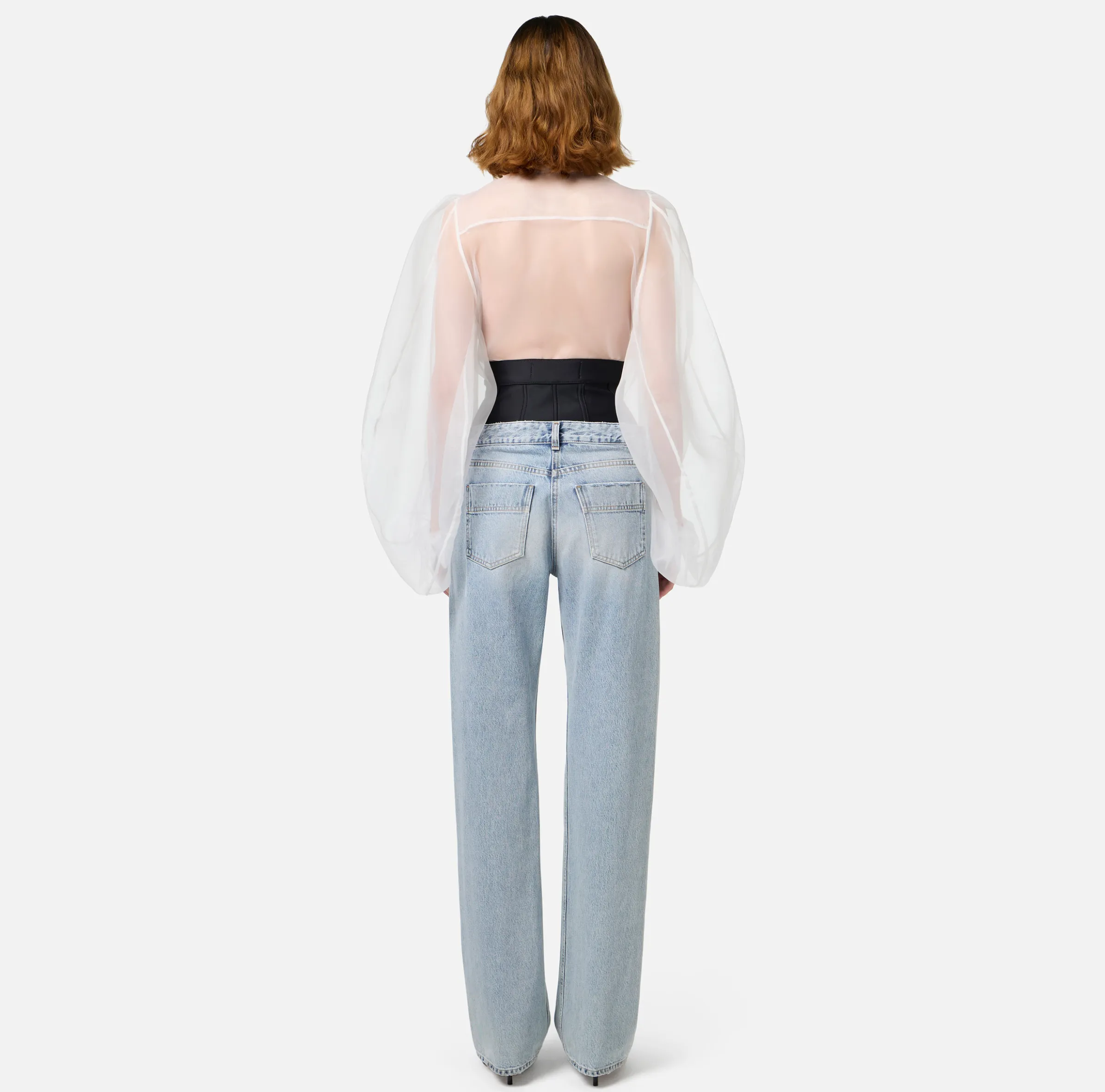 Camicia body in organza con plastron