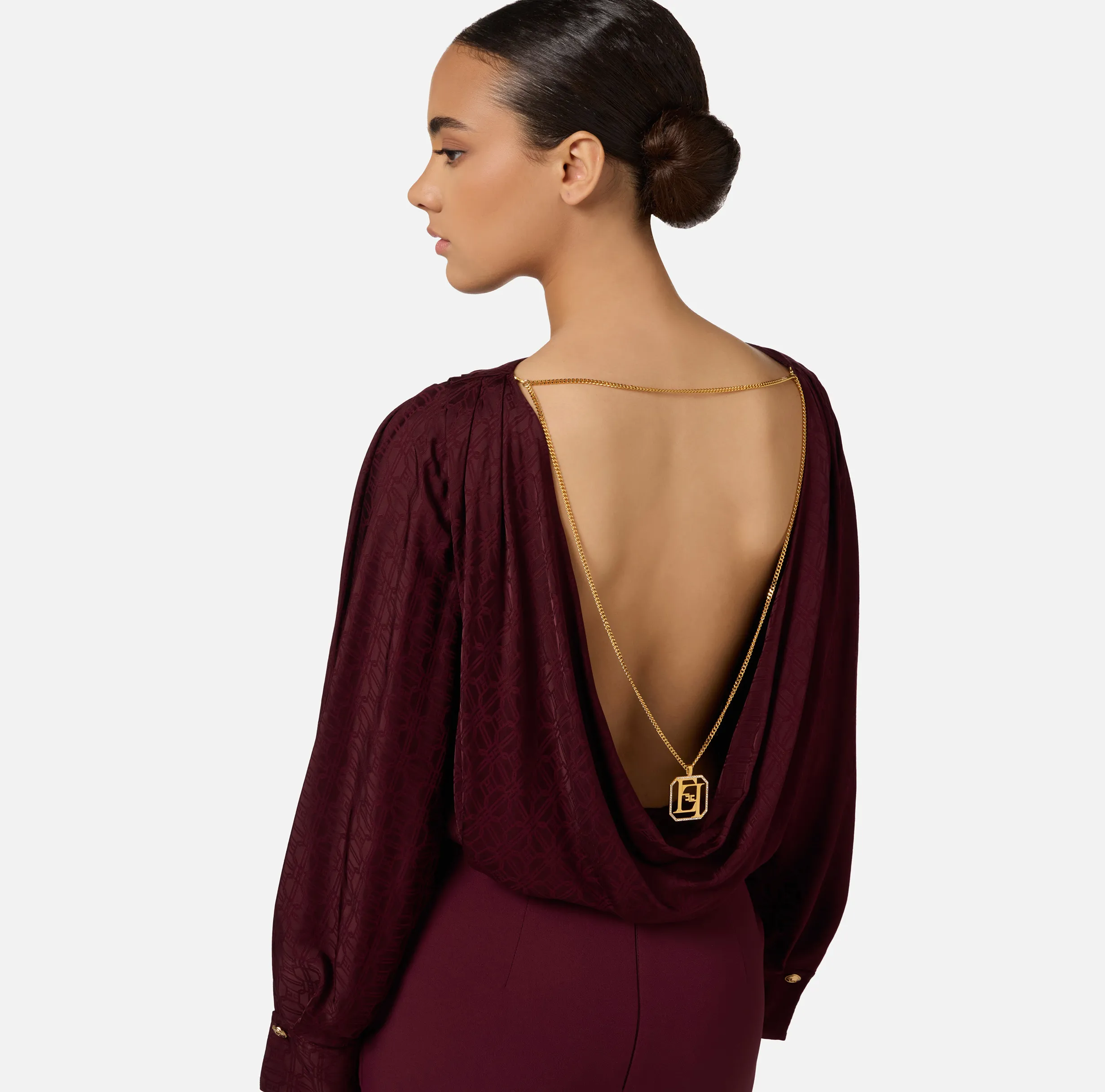 Camicia body in raso jacquard con collana