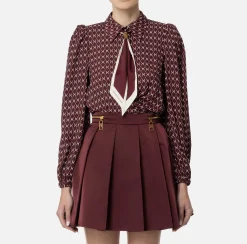 Camicia cropped in georgette stampa rombo con foulard