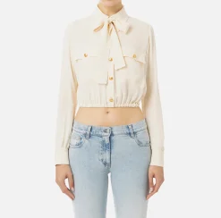 Camicia cropped in georgette con foulard