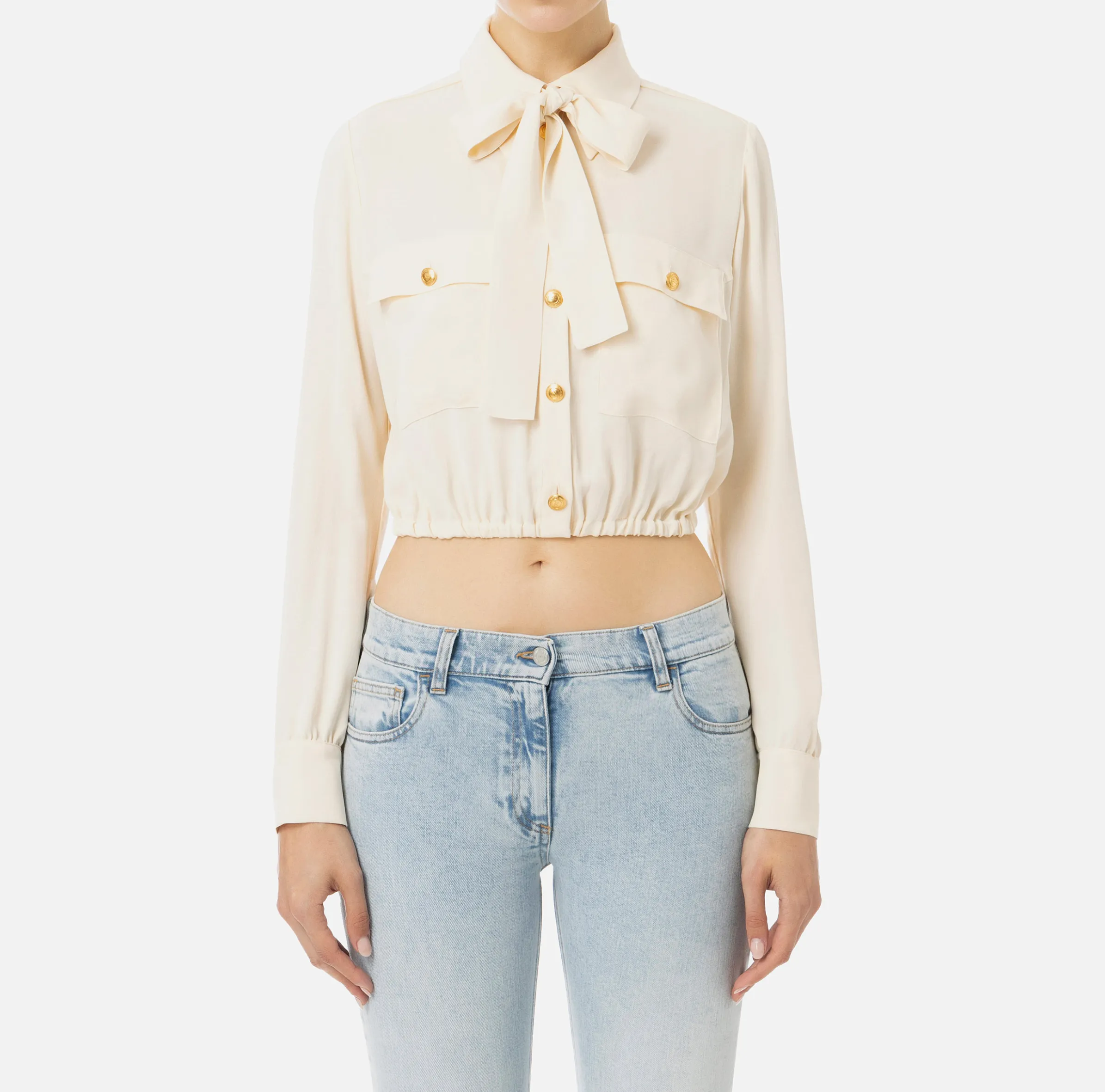 Camicia cropped in georgette con foulard