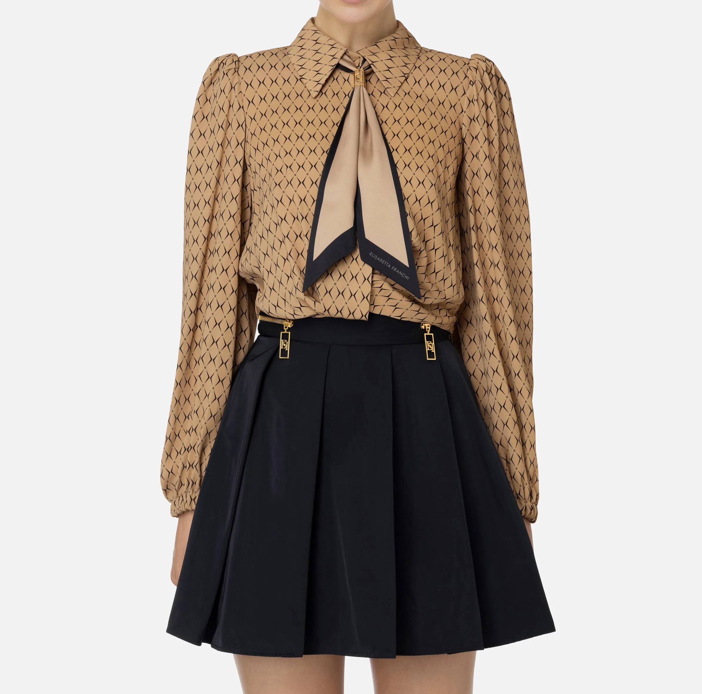 Camicia cropped in georgette stampa rombo con foulard