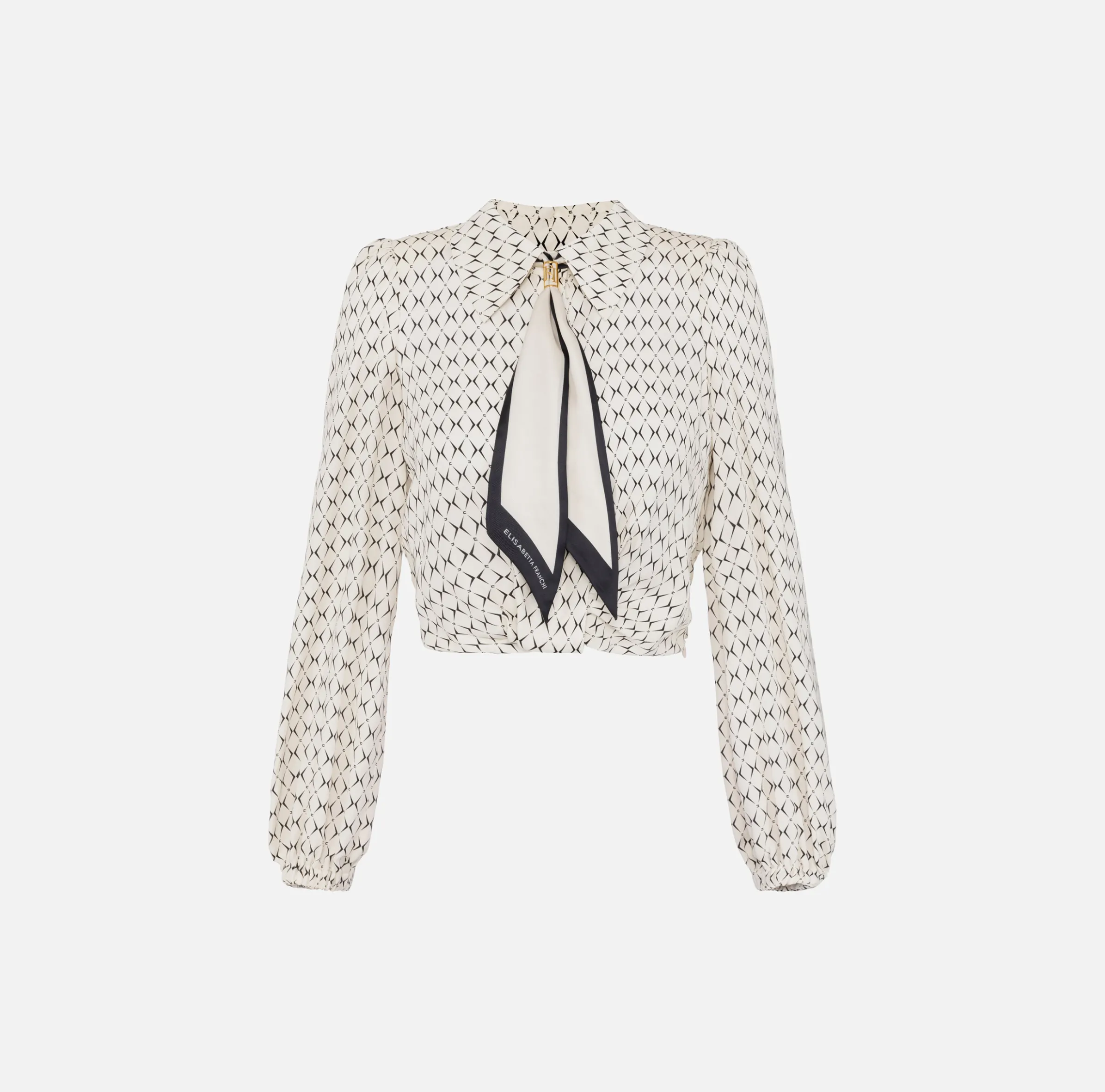Camicia cropped in georgette stampa rombo con foulard