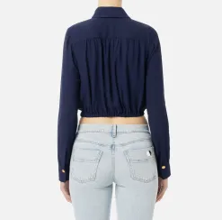 Camicia cropped in georgette con foulard