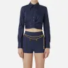Camicia cropped in popeline stretch con drappeggio
