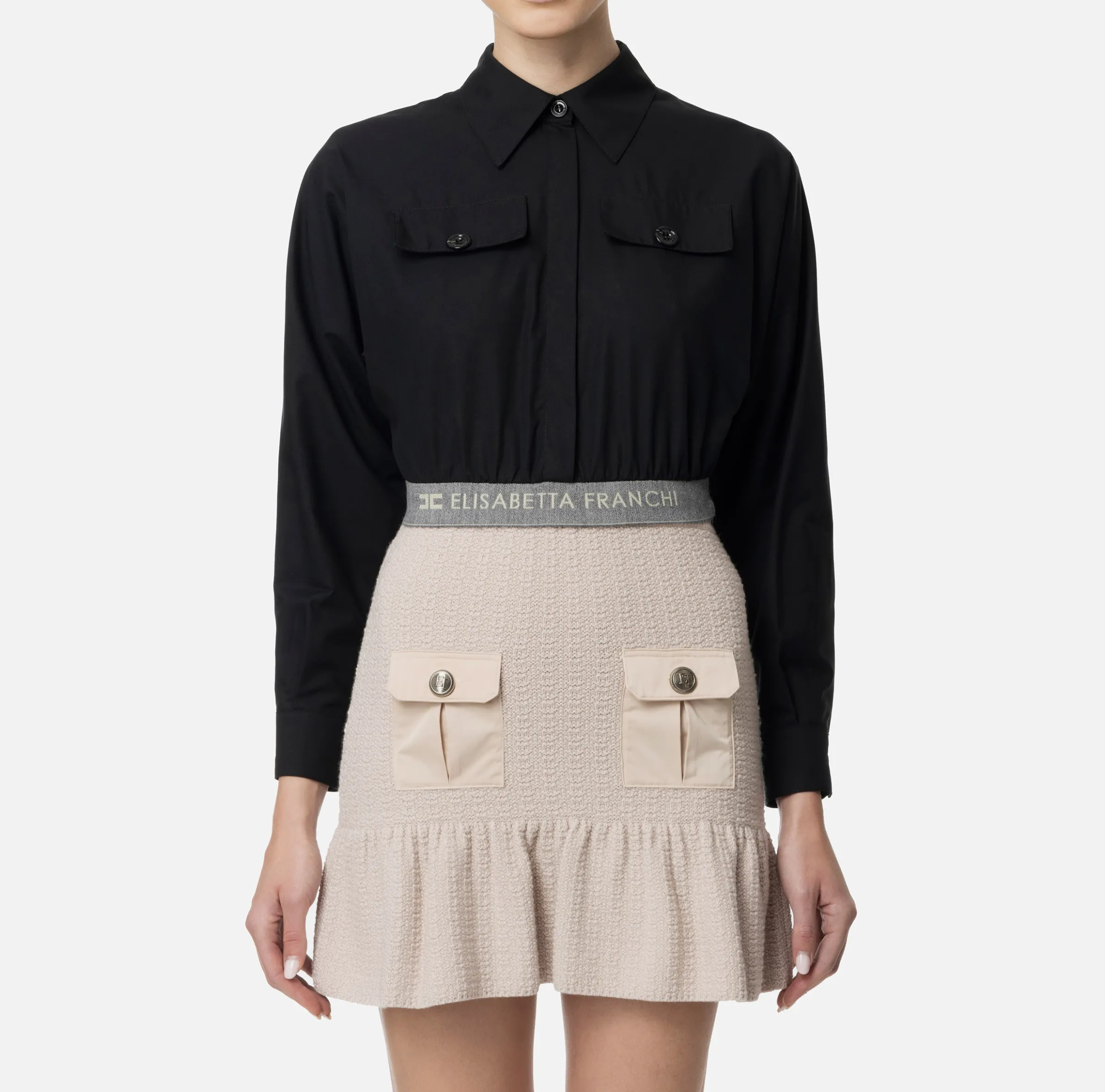 Camicia cropped in popeline con fascione